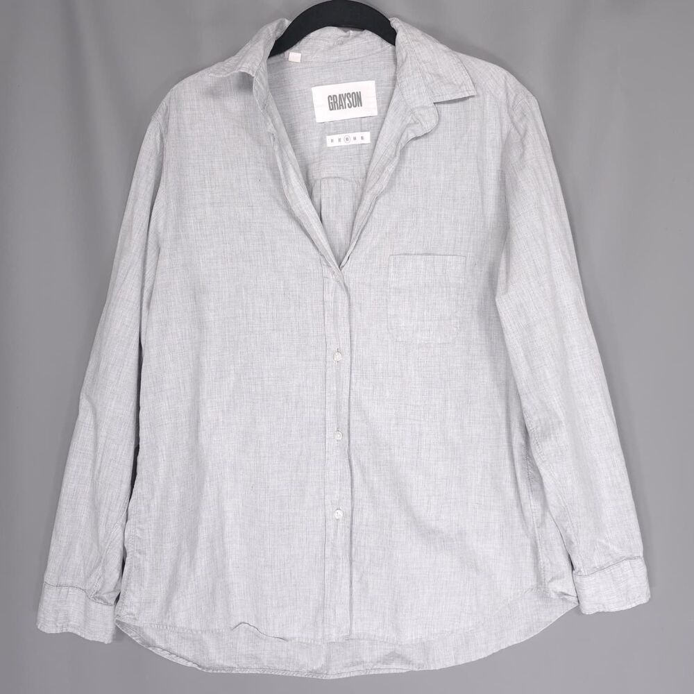 GRAYSON The Hero 100% Cotton Gray Button Shirt Long Sleeve Women's 03 MEDIUM